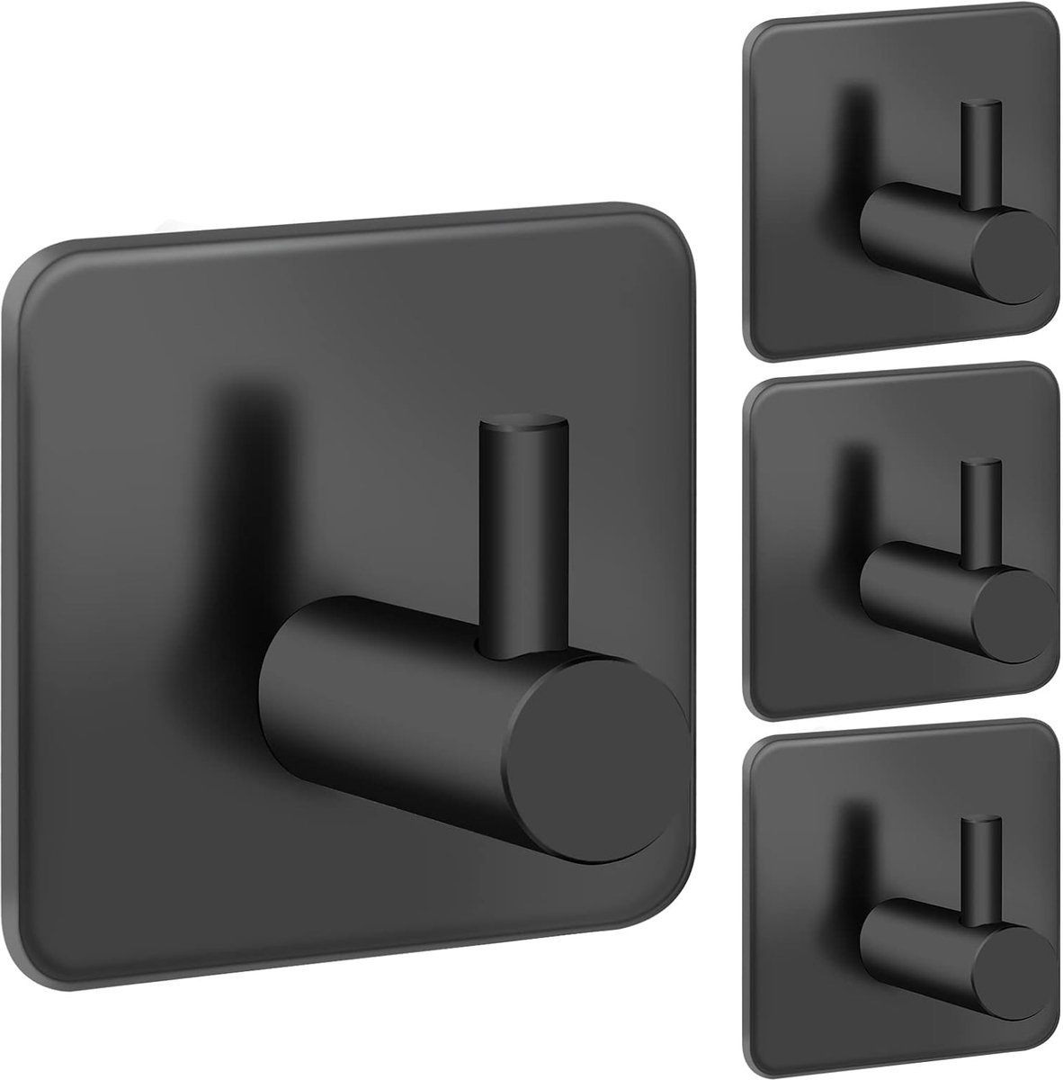 Zelfklevend, wandhaken, roestvrij staal, kleefhaken, zonder boren, voor badkamer, toilet, keuken, kantoor (vierkant, zwart-4)