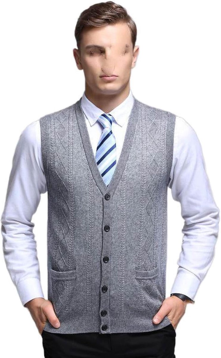 Effen Kleur Gebreid Vest Bovenkleding, Jeugdmode Heren Argyle V-Hals Vest Vest Casual Trendy Trui, Klassiek Zakelijk Heren Gebreide Vest Trui Vest Tanktops,Grijs,S