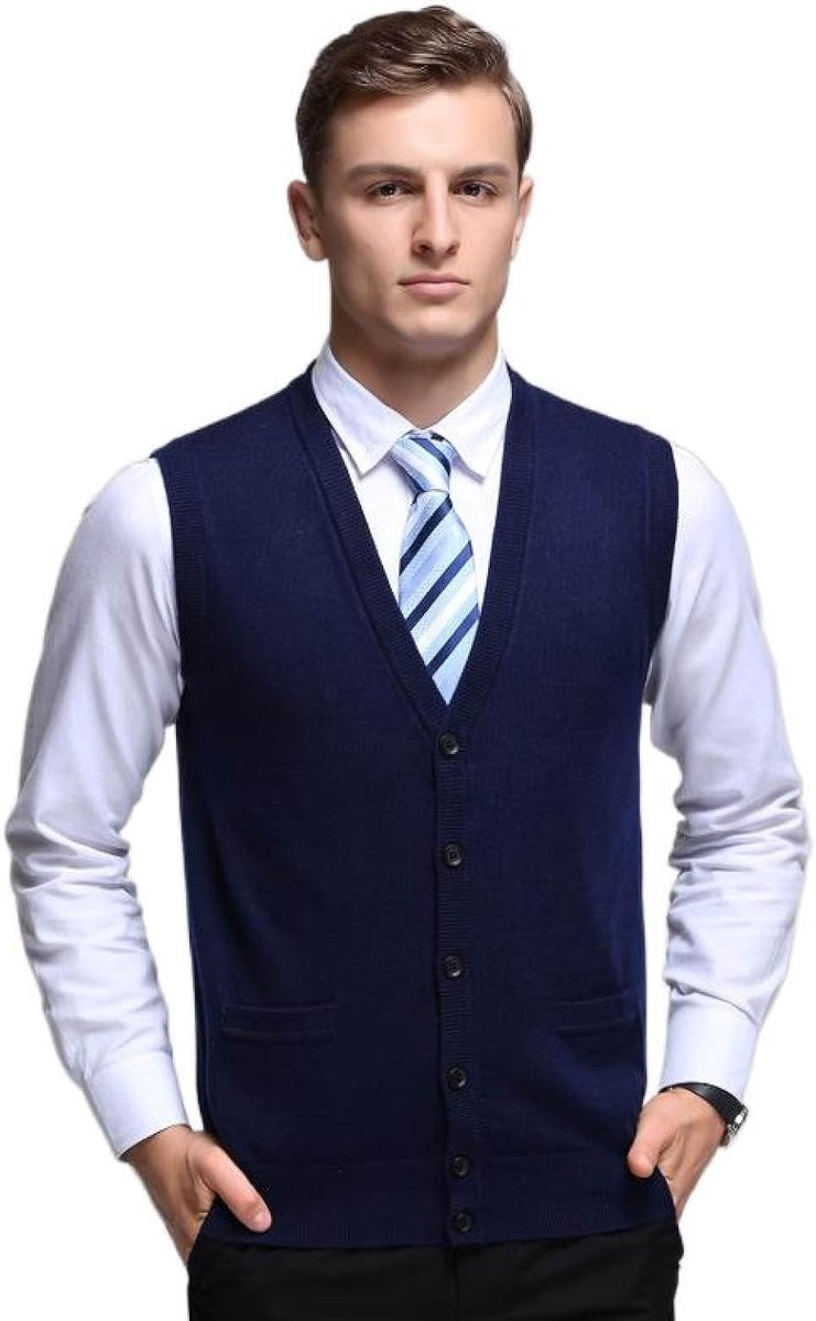 Gebreid Vest, Jeugdmode Mouwloos Herenvest Vest Bovenkleding Casual Trendy Trui, Klassiek Zakelijk Heren Breigoed Gebreid Vest Trui Vest Tanktops, Marineblauw, S