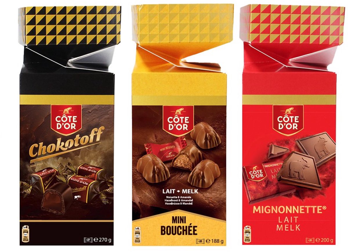 Côte d'Or favorieten 658g - Tricolore geschenkpakket - Mini Bouchée, Mignonnette melk en Chokotoff - 3 verschillende Côte d'Or klassiekers - Chocoladecadeau