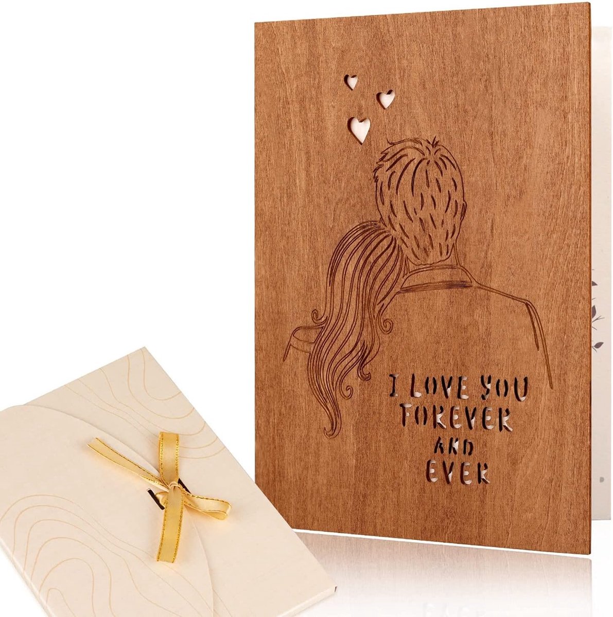 Handgemaakte houten liefde wenskaart, ik hou van je voor altijd en eeuwig idee verjaardag, verjaardag, dating, Valentijnsdag cadeau wenskaart voor haar hem vrouw echtgenoot