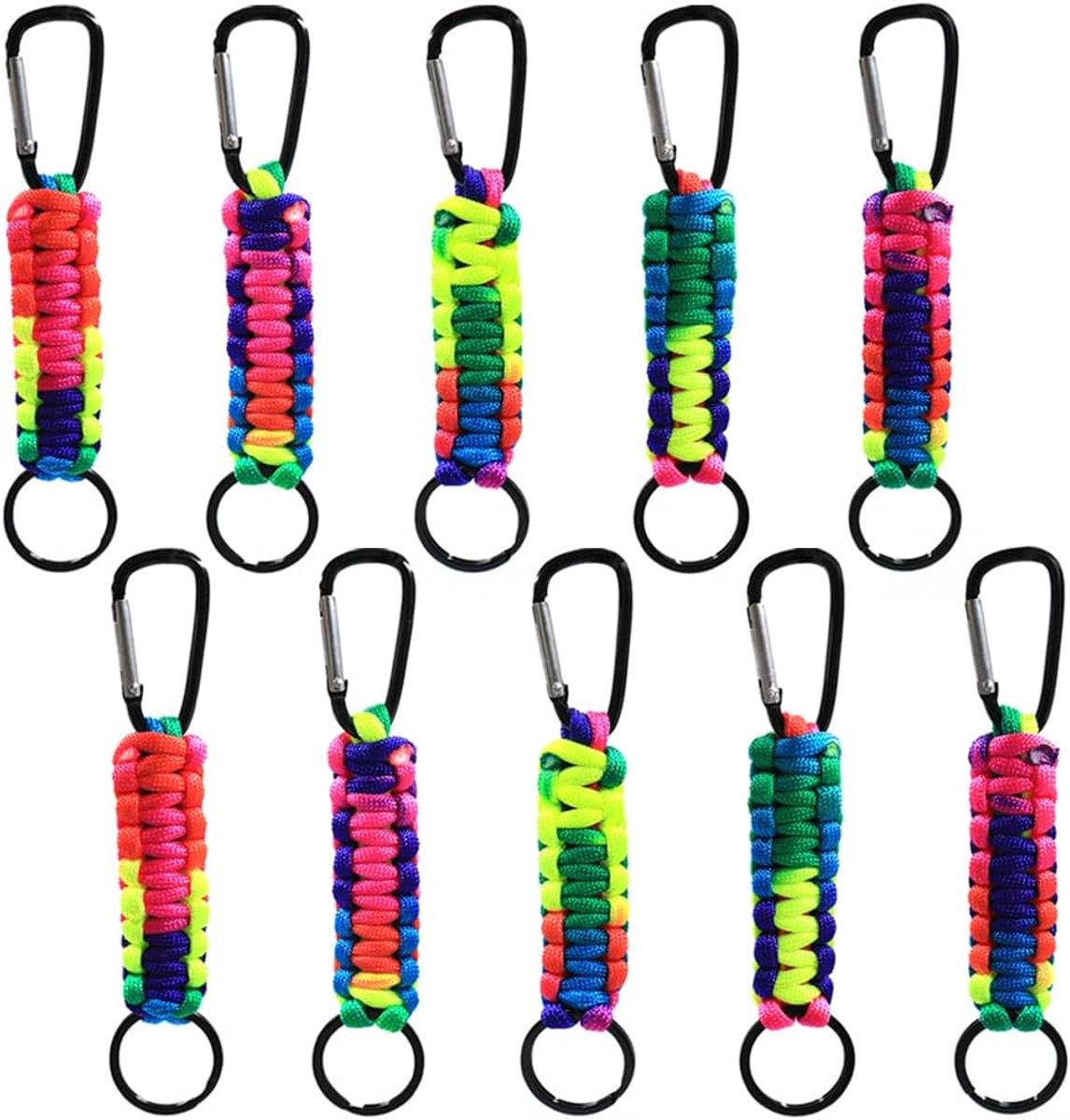 10 Stks Paracord Sleutelhanger Kleurrijk Paracord Lanyard Sleutelhanger met Karabijnhaak Meerfunctie Paracord Sleutelhanger met Karabijnhaak Clip voor Sleutels, Camping, Wandelen, Rugzak
