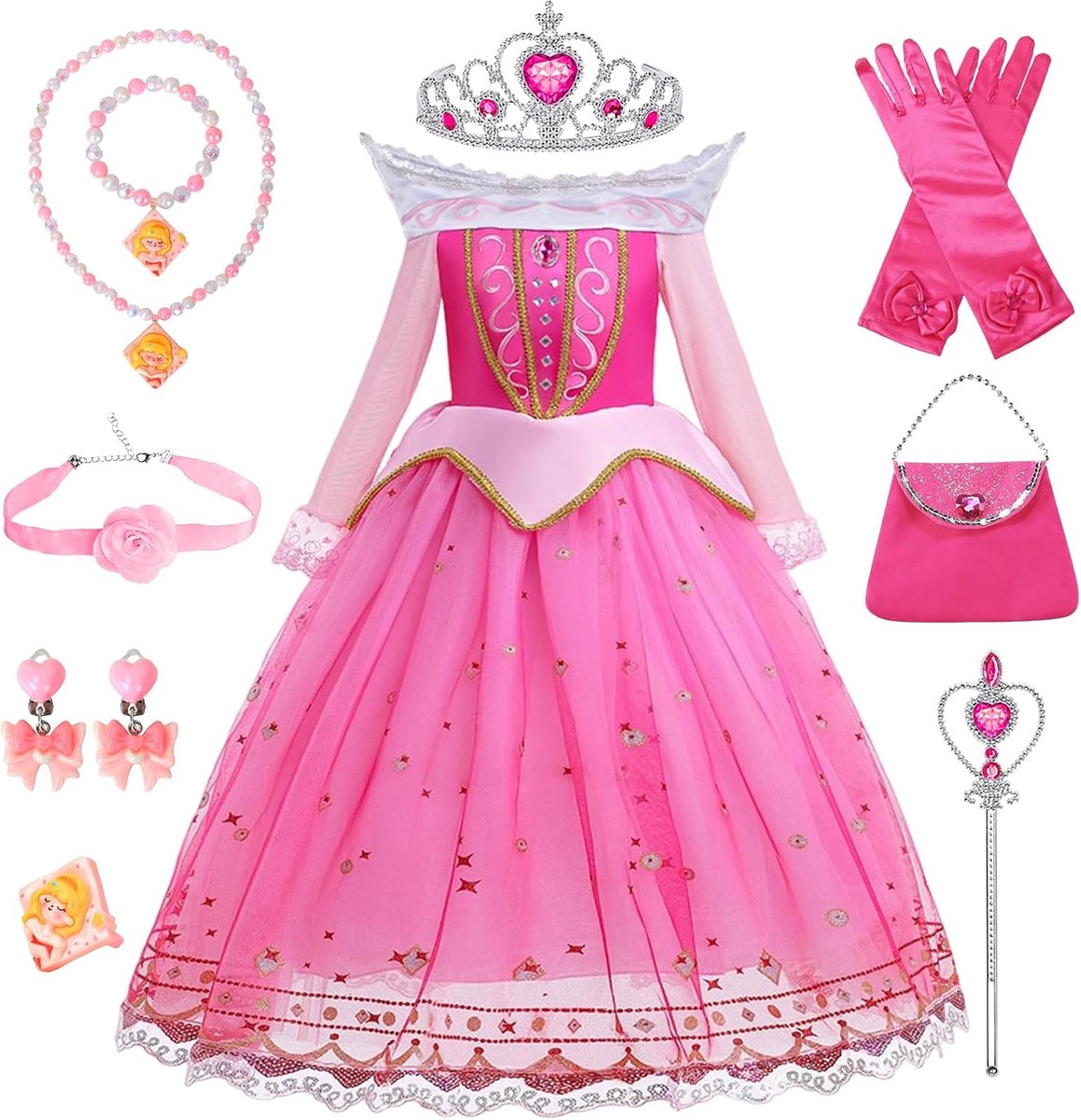 Aurora, meisjes, doornroosje, kostuum met accessoires, 11-delig, cosplay, verjaardag, feest, Halloween, Kerstmis