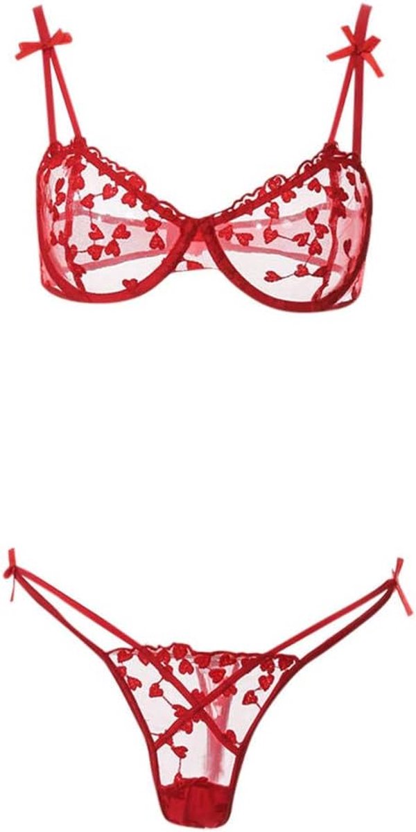 Babydolls, nachtjaponnen & negligés Vrouwen Ondergoed Transparant Kant Nachtkleding Sexy Lingerie Verleiding Beha String Porno Kostuum Borduurwerk -Red_XS