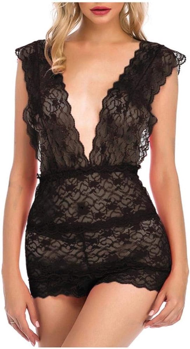 Babydolls, nachtjaponnen & negligés Erotische Ondergoed Kostuums Sexy Lingerie Vrouwen Porno Diepe V Nachtkleding Transparante Set