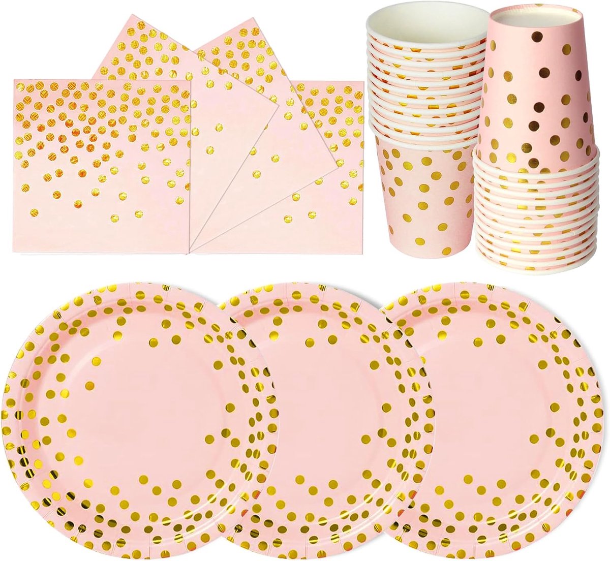 Partyservies, roségoud, 72 stuks, feestdecoratie, meisjes, verjaardag, feestartikelen, set inclusief wegwerpborden en wegwerppapieren feestbekers, servetten, 24 gasten