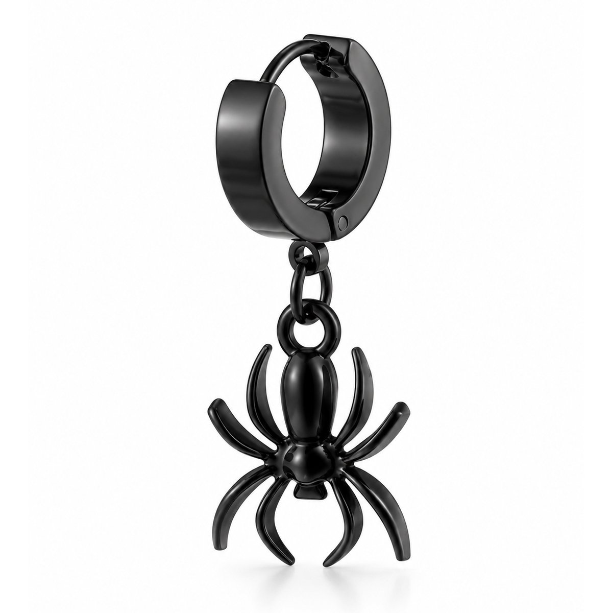 Marama Spin Oorbel Zwart – 1 Stuk – Huggie Hoop met Spin – 304 Stainless Steel – Nikkelvrij – Halloween – 2,5 cm