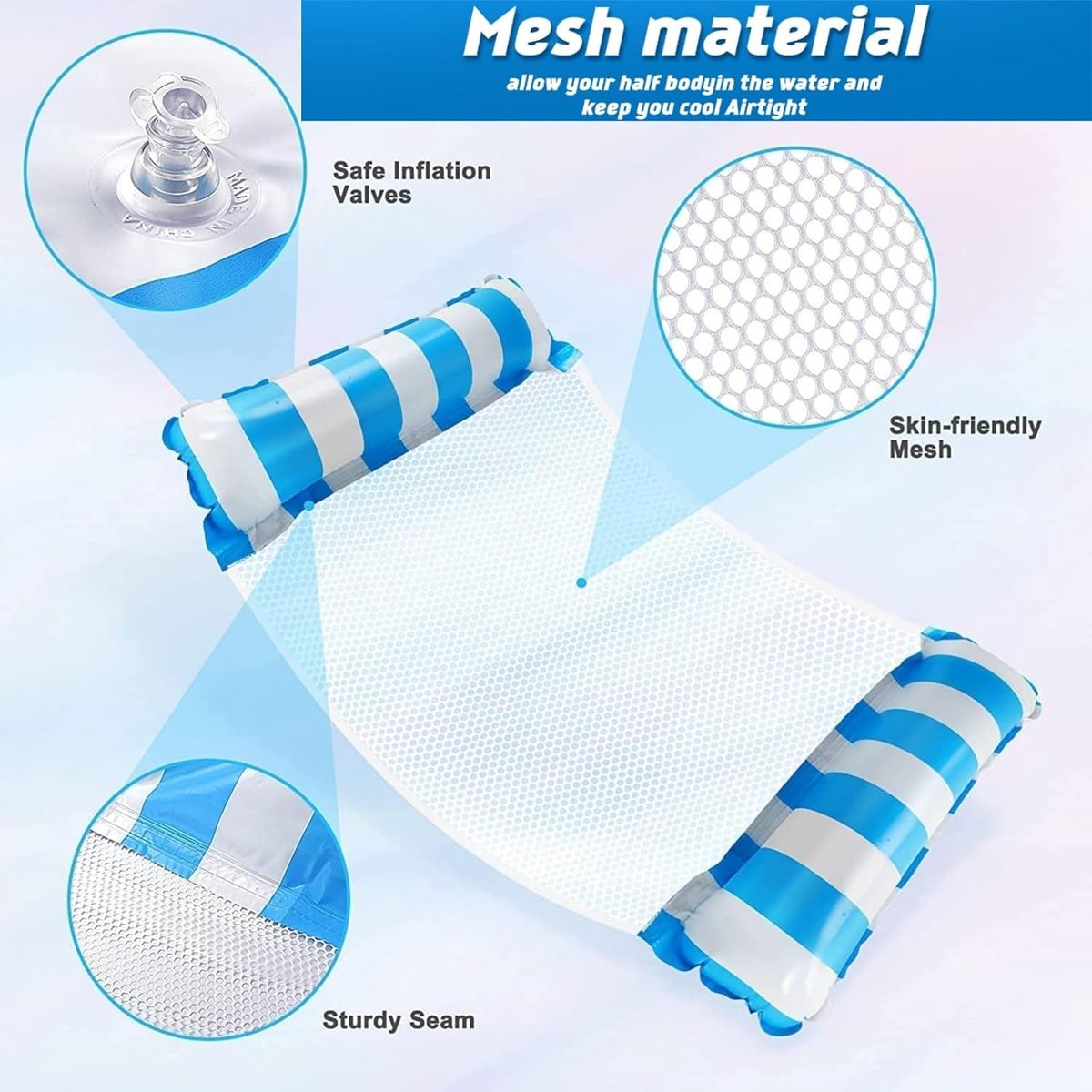 2 stuks drijvende hangmat, opblaasbaar, 4-in-1, opblaasbare waterhangmat met pomp, opblaasbaar bed voor zwembad, opvouwbaar, voor zwembad op het strand