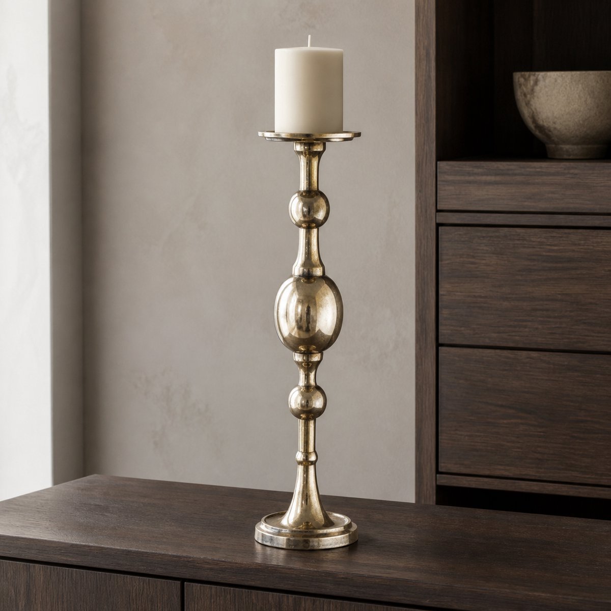 Hoppa! Kaarsenstandaard - Hoge met Bolvormen - Goud - 13 x 13 x 56 (B x D x H)