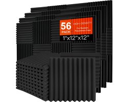 56 stuks akoestische schuimpanelen 1 "x 12" x 12" Saiqiang geluiddichte panelen zwart geluidsisolatie voor muur brandwerende wiggen isolatie geluidsabsorberend voor kantoor thuisstudio