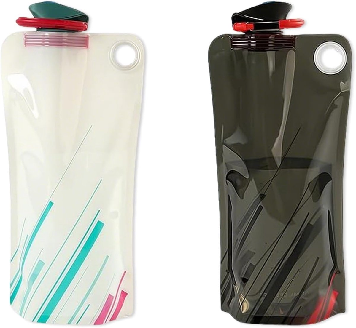 Drinkfles, 1000 ml, 2 stuks, wit/zwart, met karabijnhaak, voor buiten