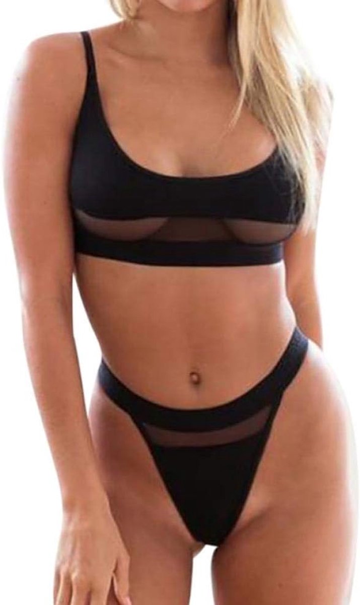 Babydolls, nachtjaponnen & negligés dames 2 ST Vrouwen Splice Sexy Lingerie Kanten Beha Sexy Slips Verleiding Halter Erotische Dames Porno Nachtkleding Set-Black_L