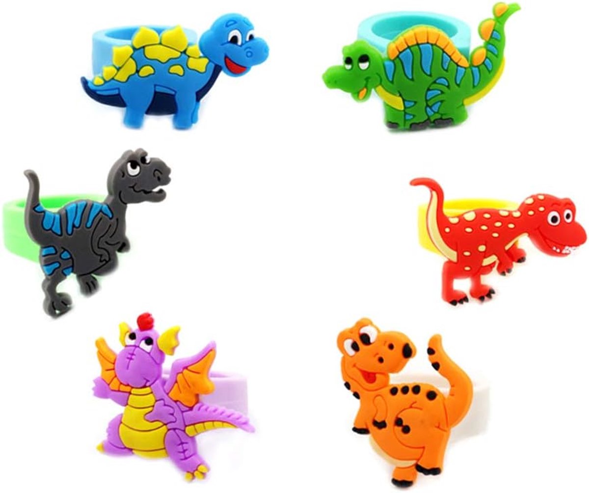 Ring, 6 Stks/set Leuke Cartoon Dinosaurus PVC Ringen Zachte PVC Vinger Ring Kid Kind Gift