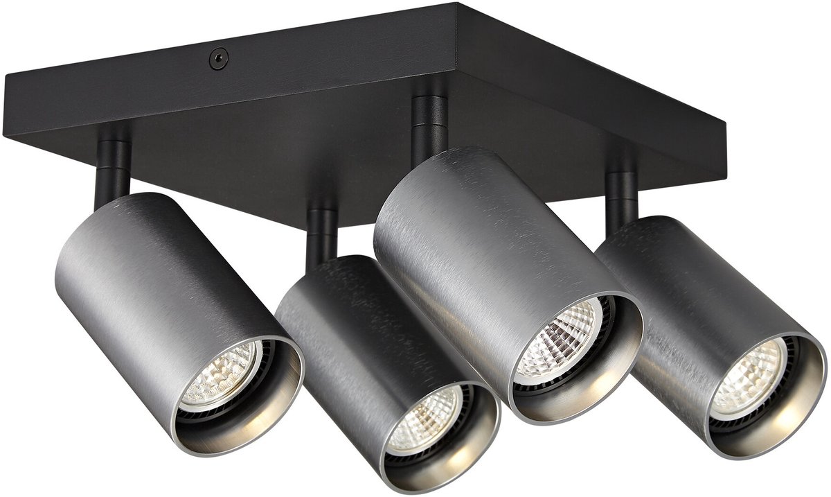Taboo 4L vierkante opbouwspot, 4x GU10 (excl.), aluminium, zwart/geborsteld staal, IP20, 200x200x145 mm