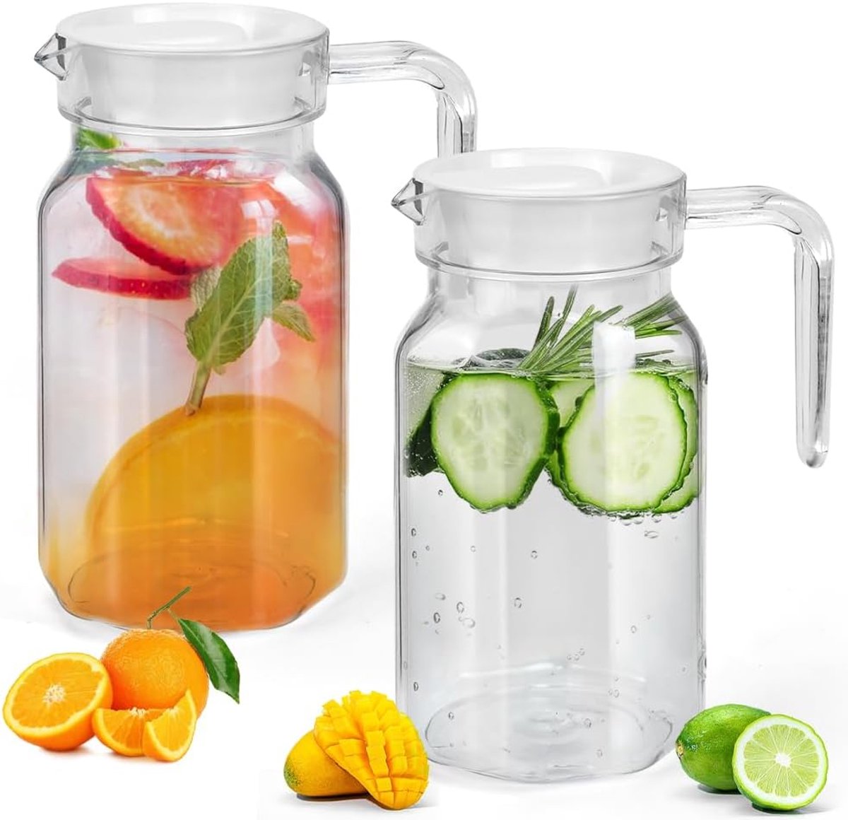 2 Stuks Waterkaraf, Kunststof, 600 ml, Waterkan Kan met Deksel en Handvat