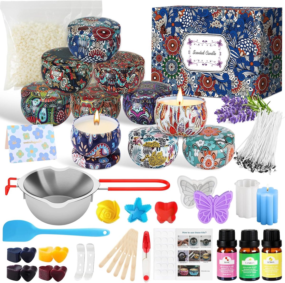 Kaarsen,diy kaarsen maken kit,zelfmaakset voor het maken van kaarsen,doe-het-zelf geurkaarsen met handleiding,voor het maken van kaarsen voor beginners