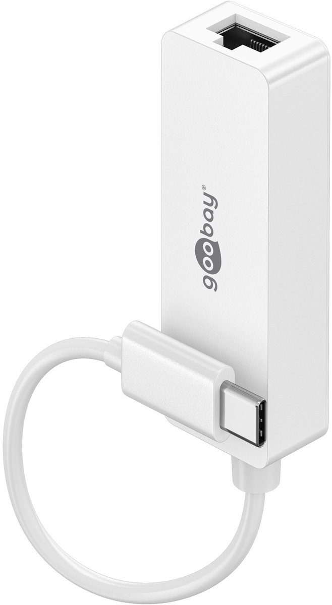 Goobay USB-C ethernetadapter, wit, voor aansluiting van een pc of Apple MacBook op een Ethernet-netwerk (RJ45) via de USB-C-poort