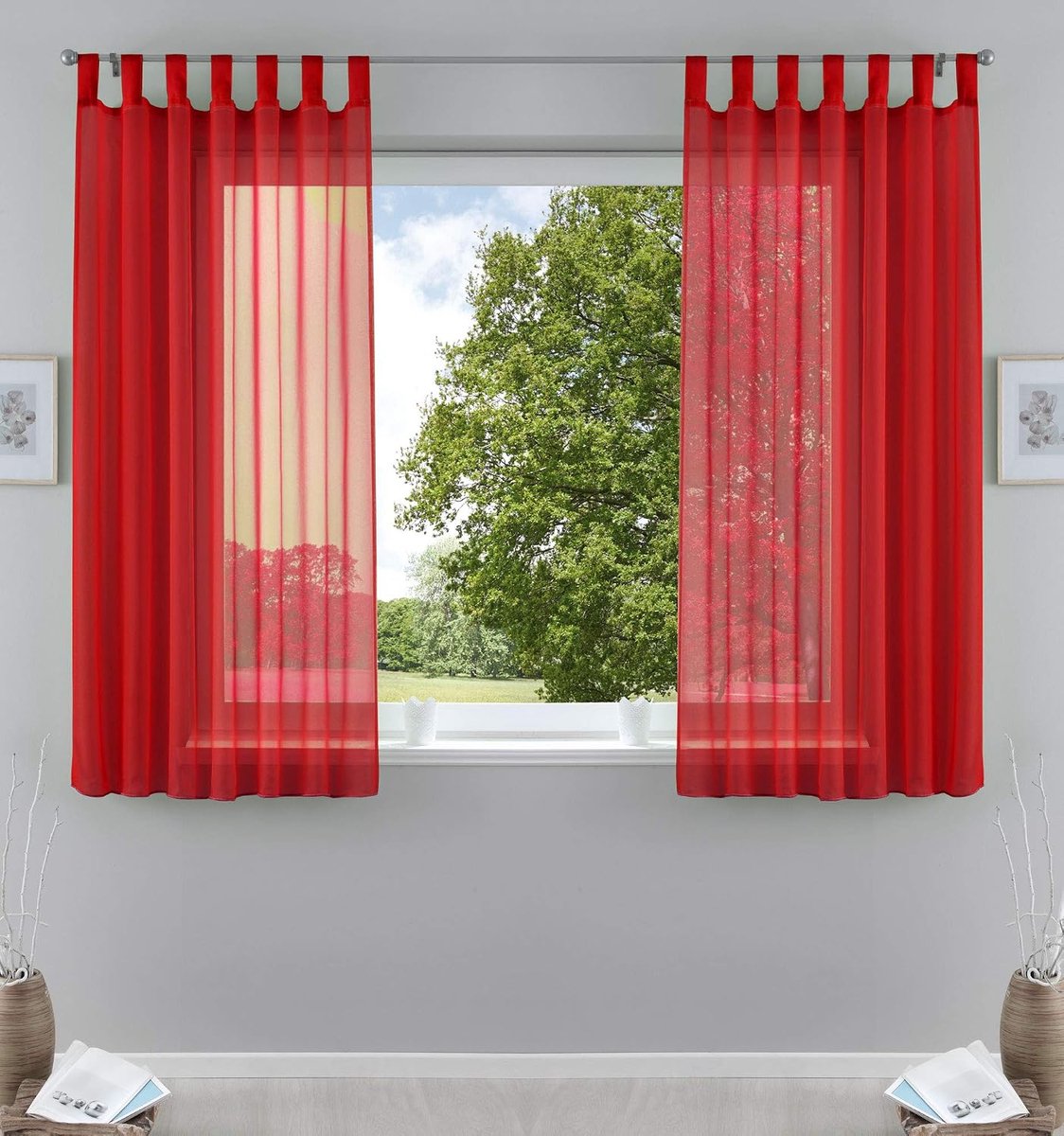 Gordijn lusgordijn set van 2 transparant rood 175x140 »Bern«