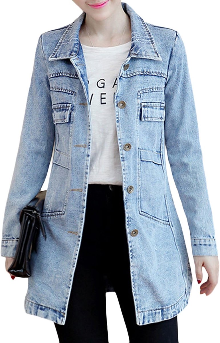 Sandbank Dames schattige slanke pasvorm lichtgewicht jeans denim katoenen jas uitloper