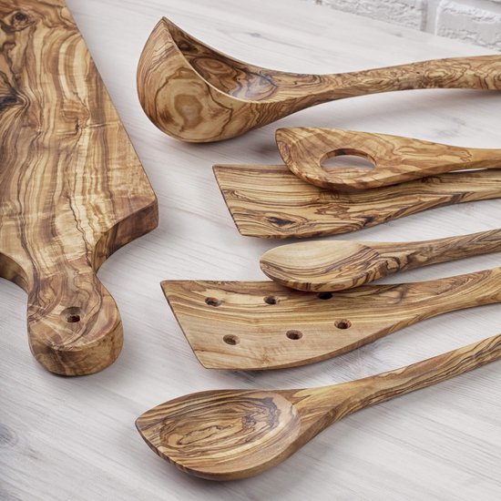 Decor Houten spatel om te koken, houten spatel set van 2, handgemaakt, olijfhouten keukenaccessoires, houten keukengerei voor koken, bakken en serveren van voedsel — afbeelding 4