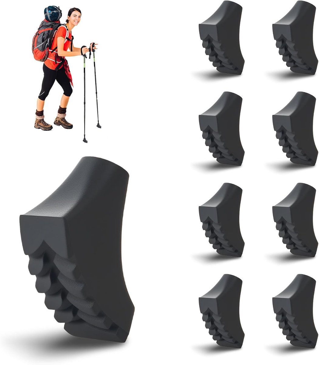 Set van 8 rubberen dopjes voor wandelstokken, antislipdopjes voor wandelstokken, dopjes voor alle gangbare wandelstokken, zwart