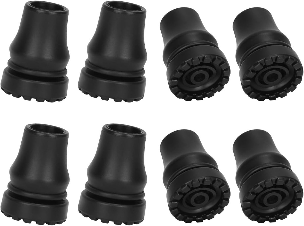 Rubberen wandelstokdoppen (set van 8), diameter 19 mm, antislipdoppen voor standaard wandelstokken, opvouwbare wandelstokken en krukken, zwarte reserveonderdelen