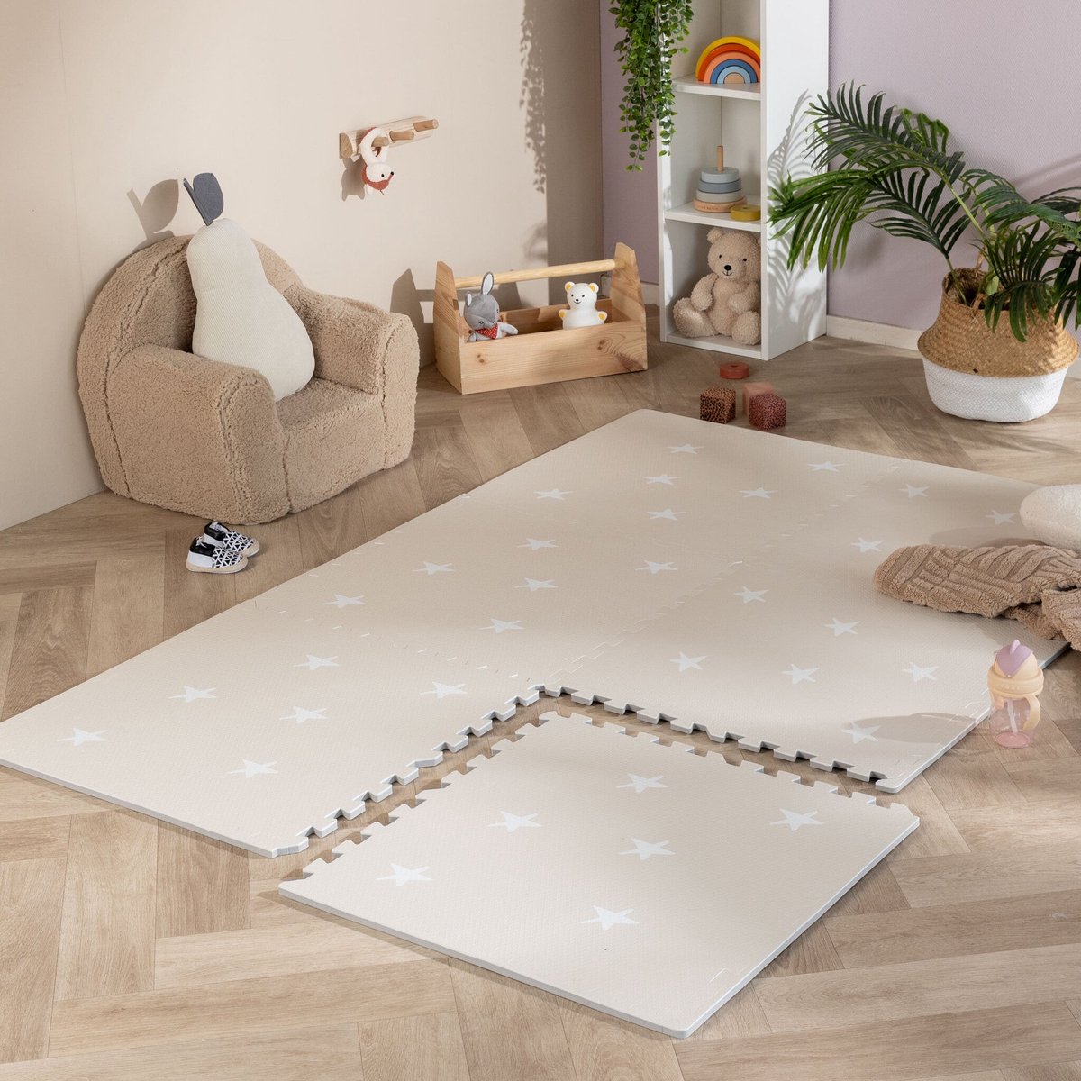 Little Olly Foam puzzelmat - Alfie Stars Grijs/Beige - 120x180cm