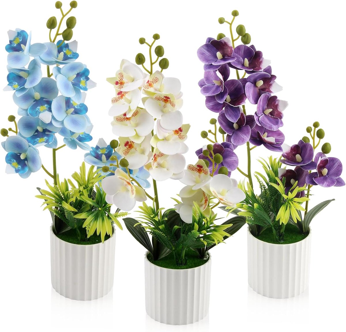 3 stuks realistische kunstorchideeën blauw paars wit realistische kunstorchideeën kunstbloemen voor tafel kantoor bruiloft decoratie