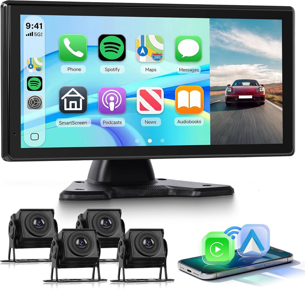 Achteruitrijcamera 4 camera's set met draadloze Carplay Android Auto