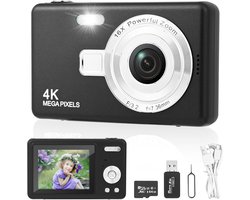 Camera fotocamera met 64 GB kaart, 1080p FHD 40MP kindercamera 2,4 inch LCD, oplaadbare camera fotocamera met 8x digitale zoom digicam voor kinderen, volwassenen, meisjes en jongens (zwart)