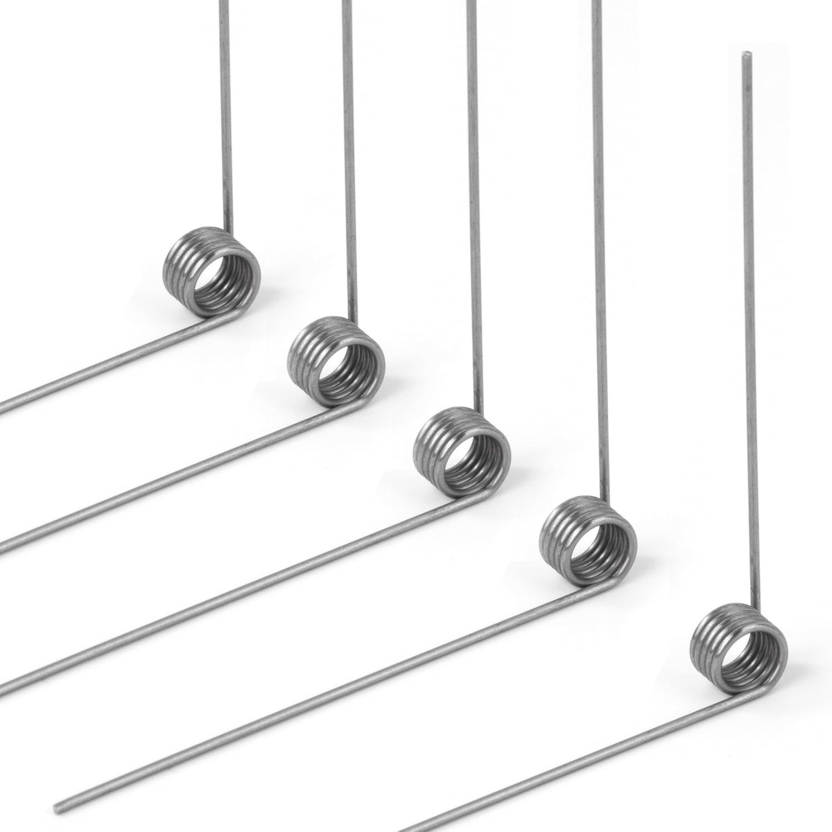 Torsieveren van roestvrij staal draaddiameter 1,0 mm binnendiameter 6 mm armlengte 60 mm hoek 90° 5 omwentelingen links 1,0 x 6 x 60 mm