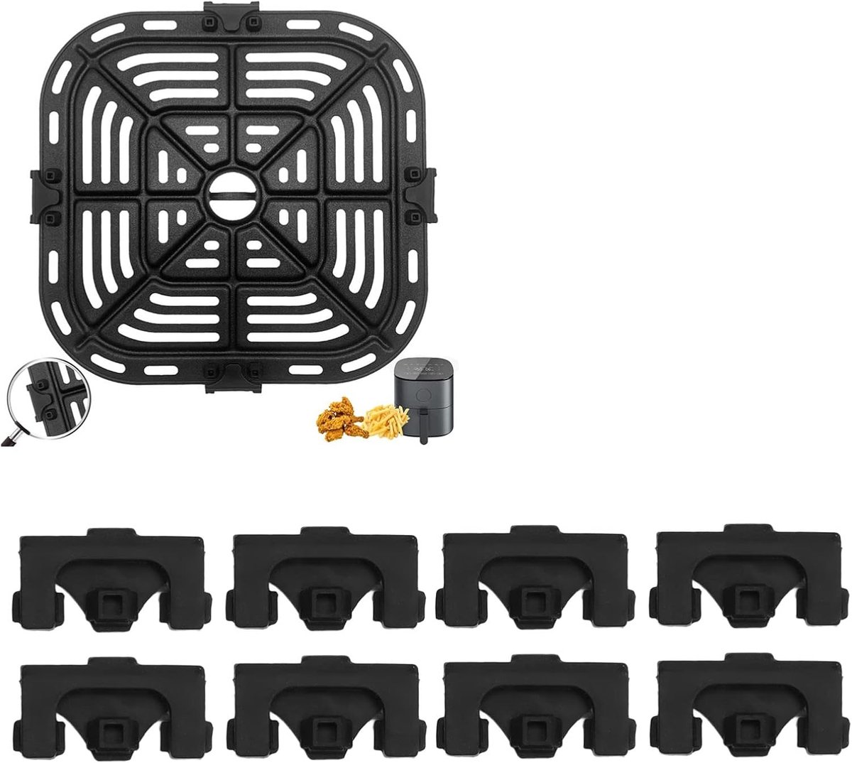 Set van 8 rubberen buffers voor luchtfriteuse, rubberen buffer voor luchtfriteuse, krasbestendige rubberen buffers voor luchtfriteuse, nestje van rubber