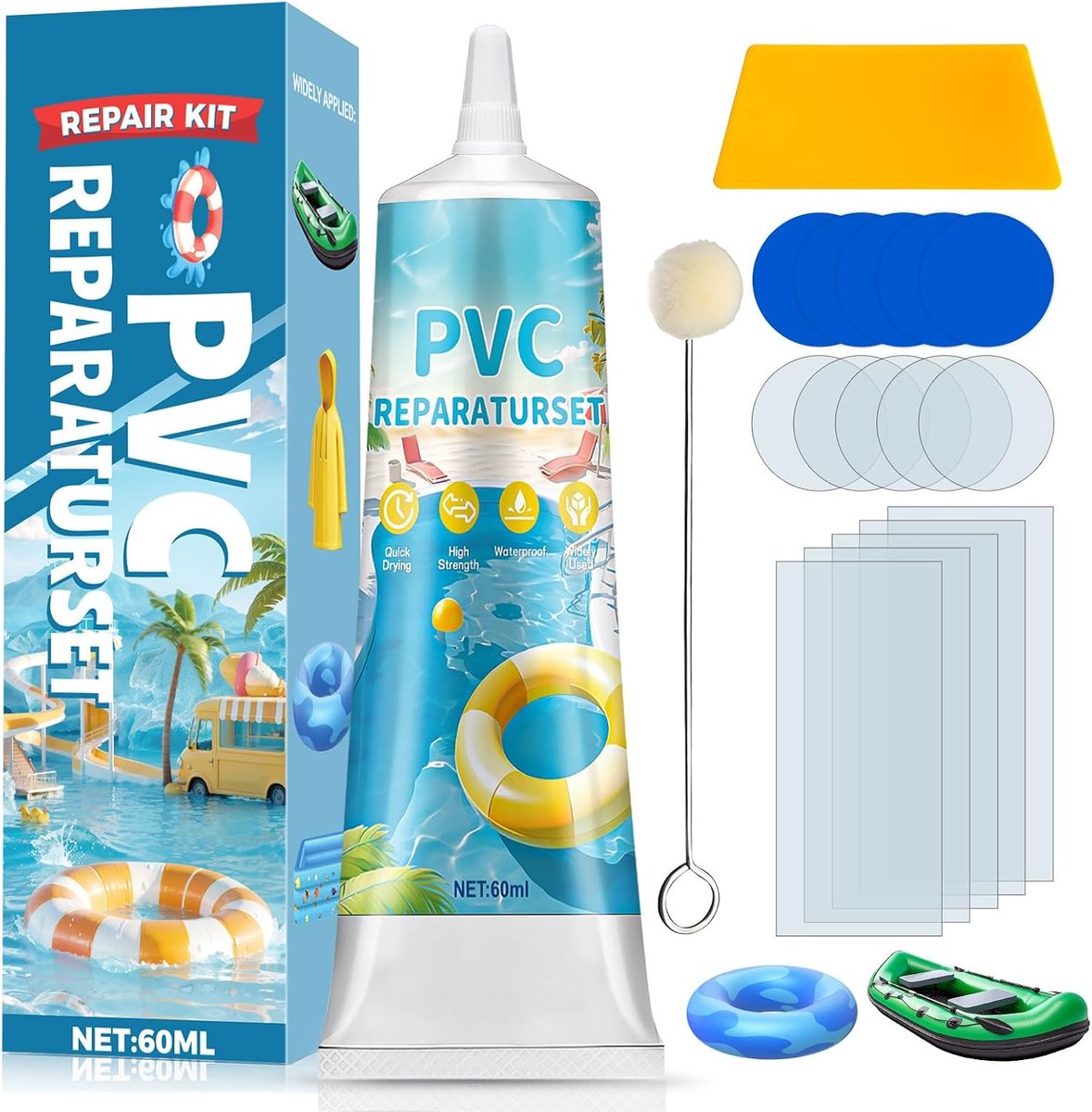 Miioto Water Bed Repair Kit, Repair Kit, Air Mattress, Pool Repair Kit, Waterproof PVC Glue and Patches for Swimming - ShopVlot