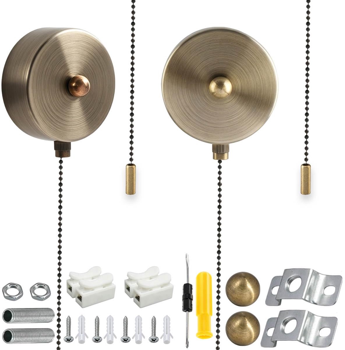 2 schakelaars van mat brons voor badkamer, plafondlichtschakelaar met 150 cm lange ketting, hendel voor wandschakelaar - ShopVlot
