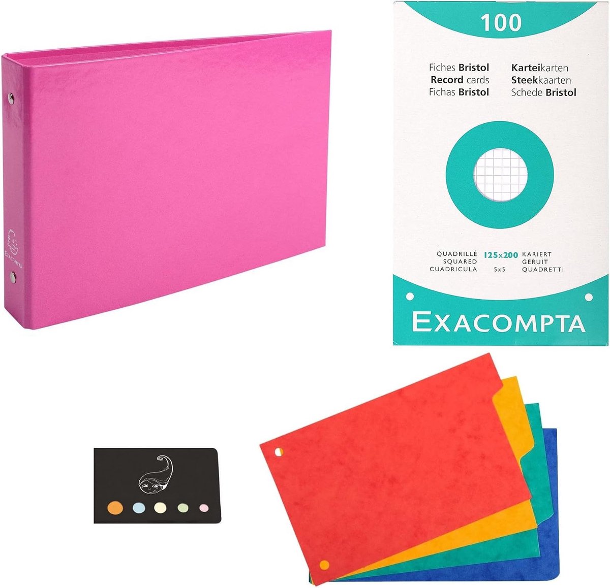 Set of 1 index card folder + 4 tabs + 100 index cards Bristol 125 x 200 small diamonds + 1 index Blumie (pink) - ShopVlot