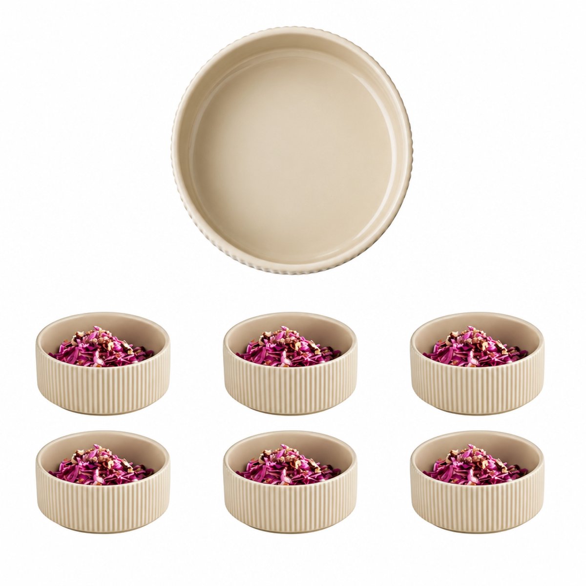 APS The Grid Schaaltjes - Porseleinen kommen - Luxe Soepkommen - Zand Beige - Stapelbaar - 14 cm - 450 ml (6 stuks)