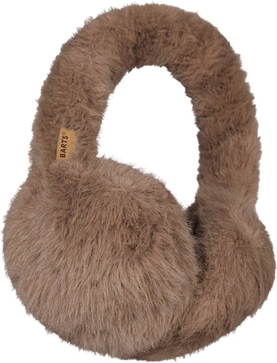 Bruine, zachte imitatiebont oorwarmers van Barts met een klein merklabel aan de zijkant.