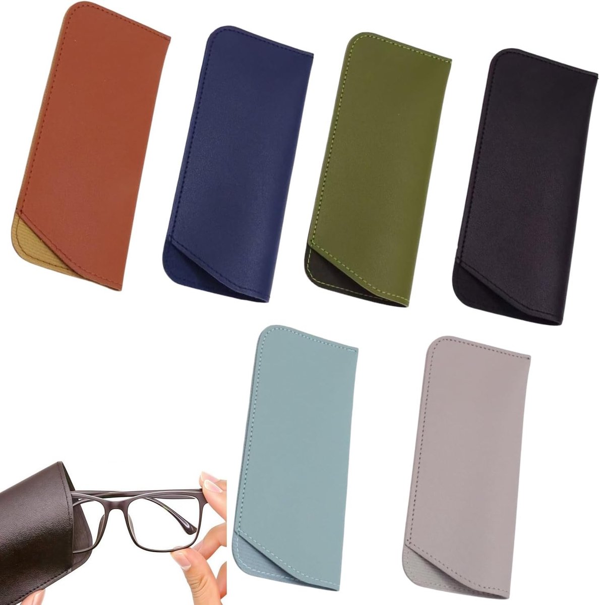 Pack of 6 Glasses Cases, Sunglasses Case, Soft Flat Leather, Portable Glasses Bag for Men and Women - ShopVlot