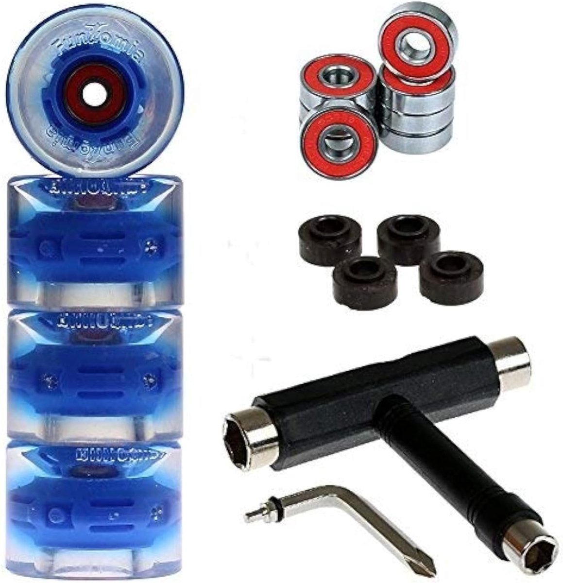 SnelShoppen FunTomia 4X Miniboard/Skateboard Wielen 59x45mm incl. T-Tool ABEC-9 Kogellager Hardheidsgraad 82A Perfect voor Skaten Tricks Kids e