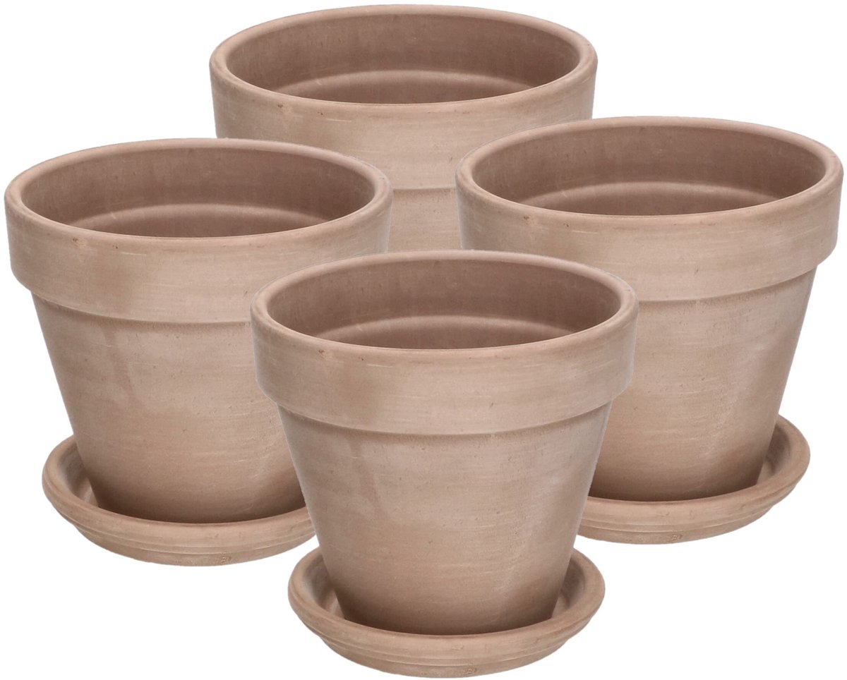 KOTARBAU® Terracotta Bloempot - Plantenpot met Schotel en Afvoergat ⌀ 15 cm Bloempot - 13,5 cm hoog - Ongeglazuurd Keramiek - Terracotta
