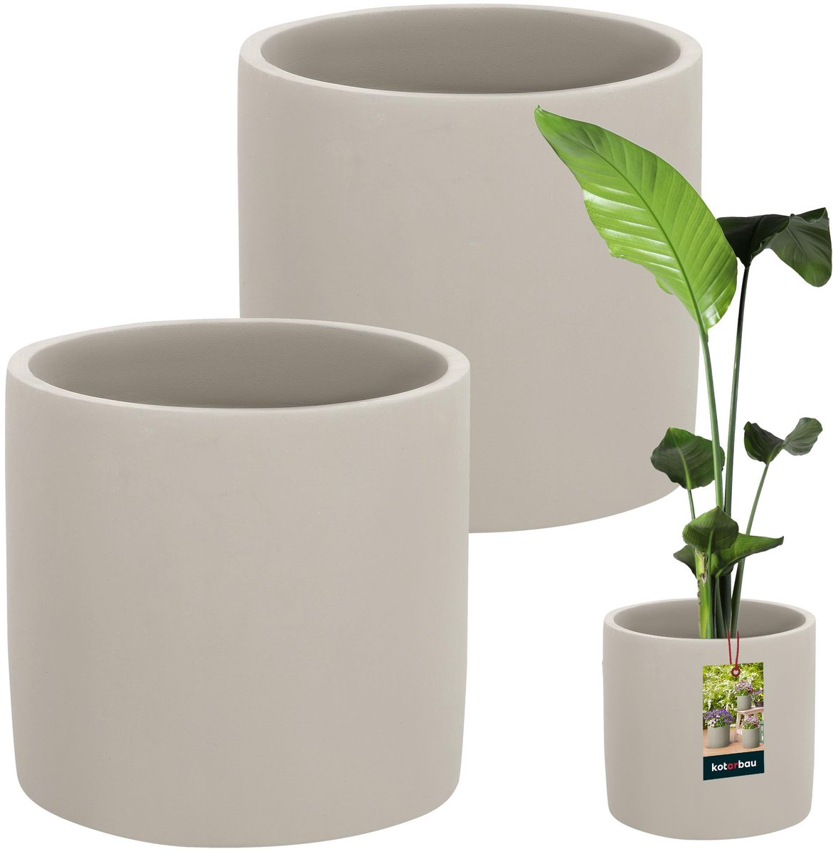 KOTARBAU® Bloempot - Plantenpot - Sierpot - Binnenpot ⌀ 23 cm 2 stuks - Keramische Bloempot voor Binnen - 22 cm hoog - Betonlook - Ongeglazuurd keramiek - Mat - Grijs