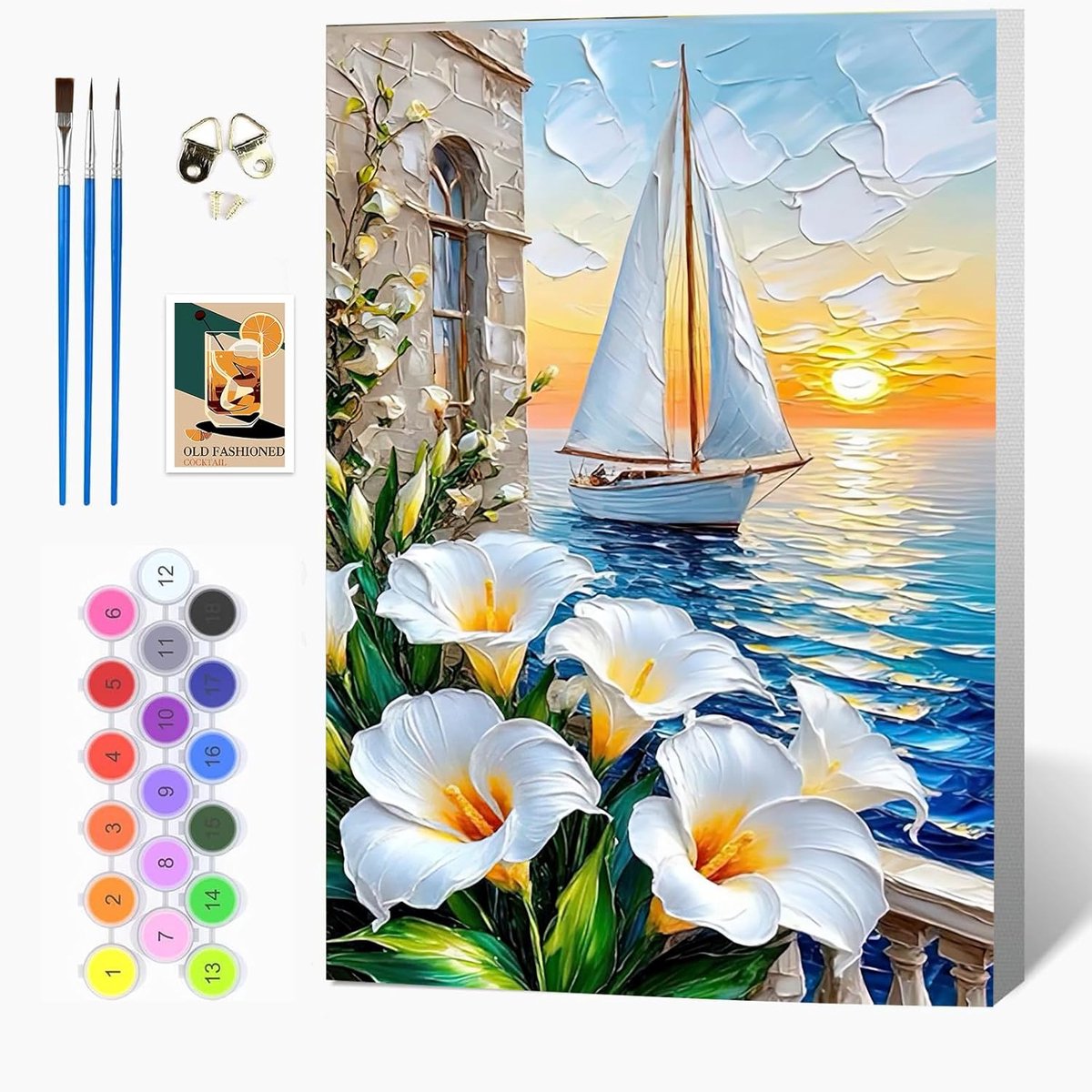 Auremi Bloemen schilderen op nummer met lijst 20 x 30 - doe-het-zelf landschap schilderen op nummer voor volwassenen - ShopVlot