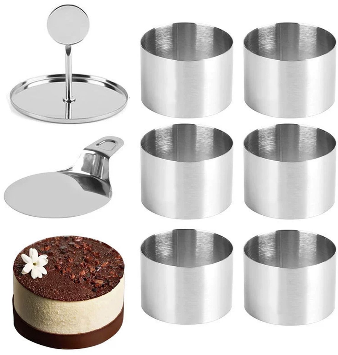 Ronde Bakvormen Set Van 6 – 7,5 cm RVS Met Glad Oppervlak – Vaatwasmachinebestendig En Makkelijk Te Lossen – Voor Thuisbakkerijen, Hotels En Restaurants