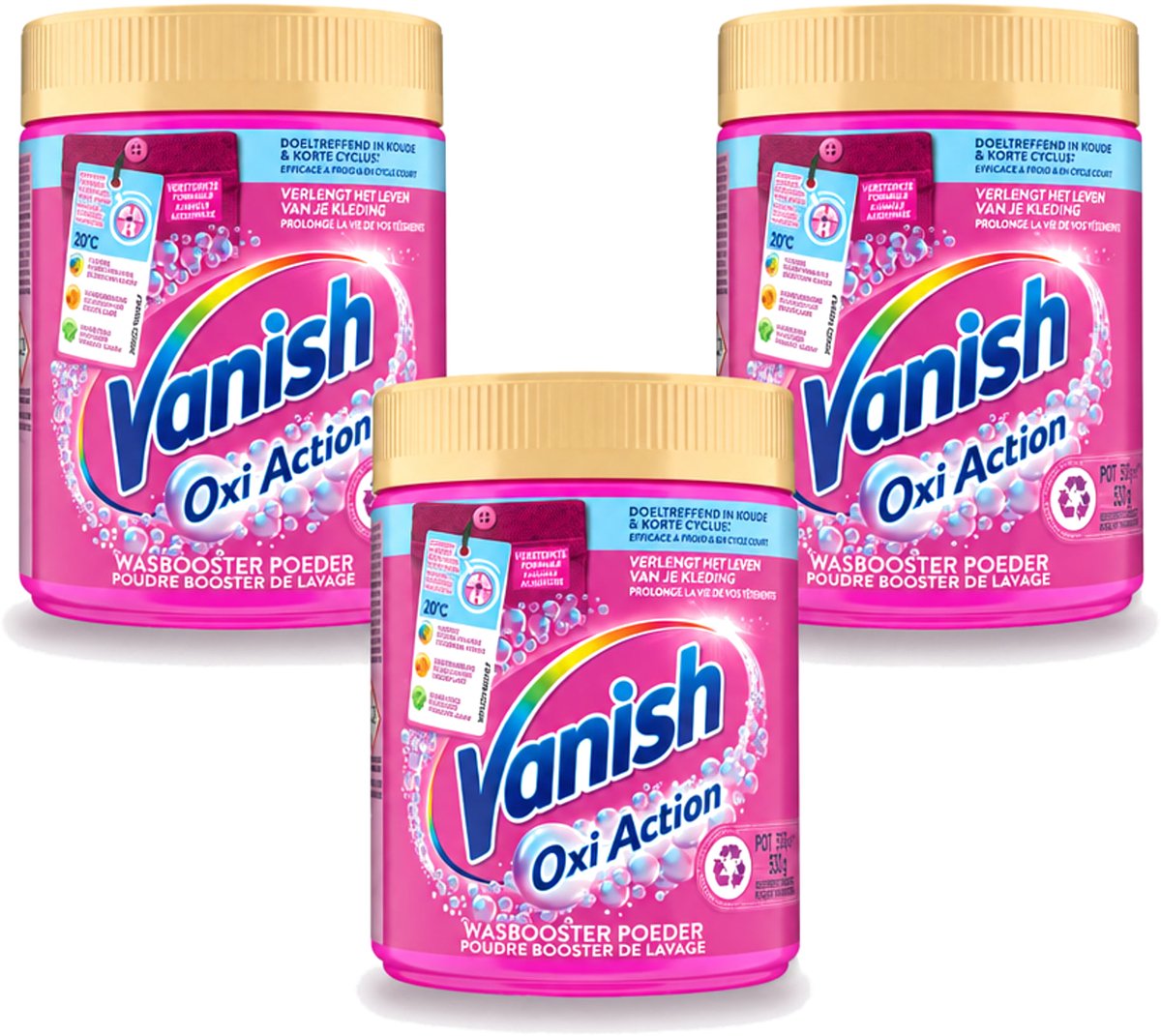 3 x Vanish Oxi Action - Vlekkenverwijderaar Poeder - Zonder Bleek - Gekleurde Was - 530 Gram - Voordeelverpakking - 3 stuks