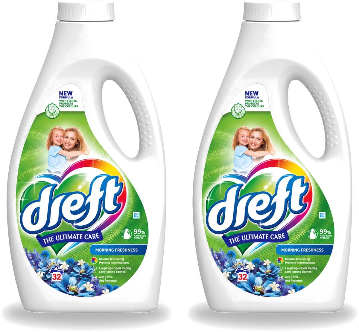 2 x Dreft - Ultimate Care - Vloeibaar Wasmiddel - Gekleurde Was - Ochtendfris - 32 Wasbeurten - Voordeelverpakking - 2 stuks