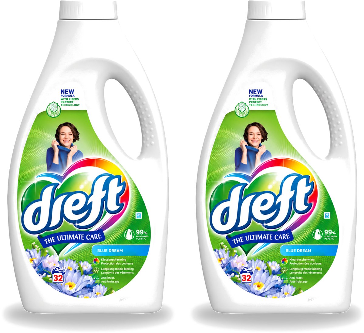 2 x Dreft - Vloeibaar Wasmiddel - Gekleurde Was - Blauwe Droom - 32 Wasbeurten - Voordeelverpakking - 2 stuks