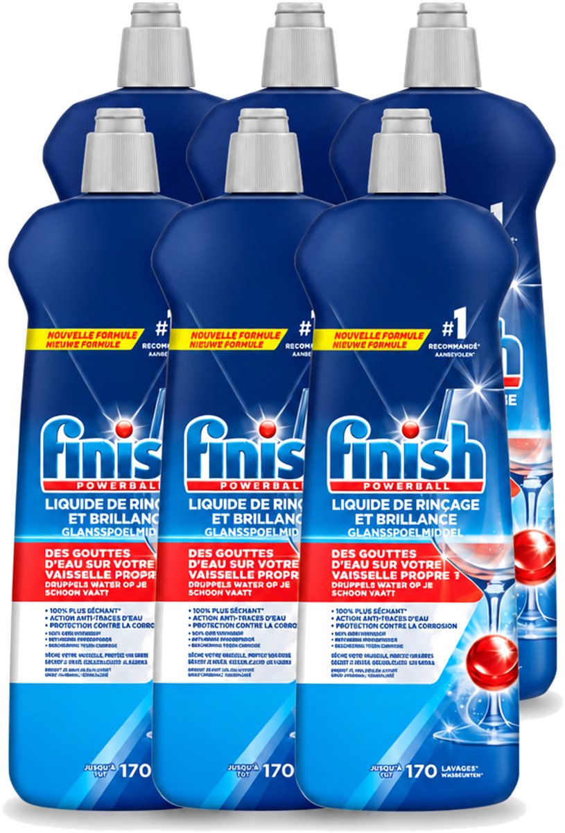 6 x Finish Powerball - Glansspoelmiddel - Anti-Corrosie & Anti-Vervaging - 170 Afwasbeurten - 800ml - Voordeelverpakking - 6 stuks