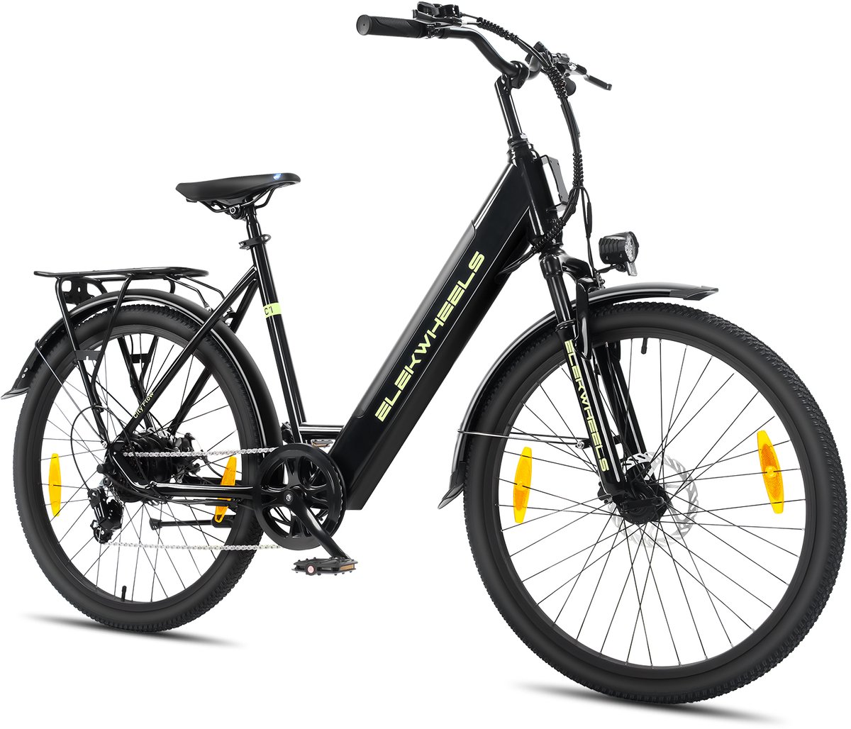 VANKEL Elektrische Stadsfiets 26 Inch – E-bike Dames & Heren – Lage Instap – 360Wh Uitneembare Accu – 250W 45Nm – 7 Versnellingen – Voorvering – App