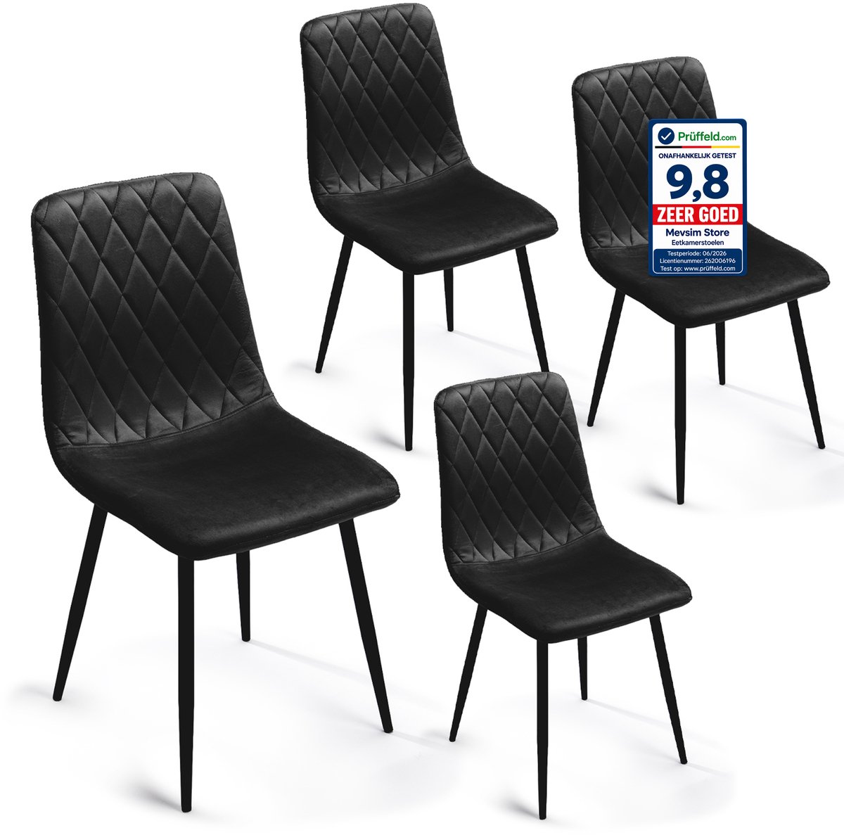 Lina Elisia Eetkamerstoelen - Stoel - Zwart - Set van 4 - Velvet