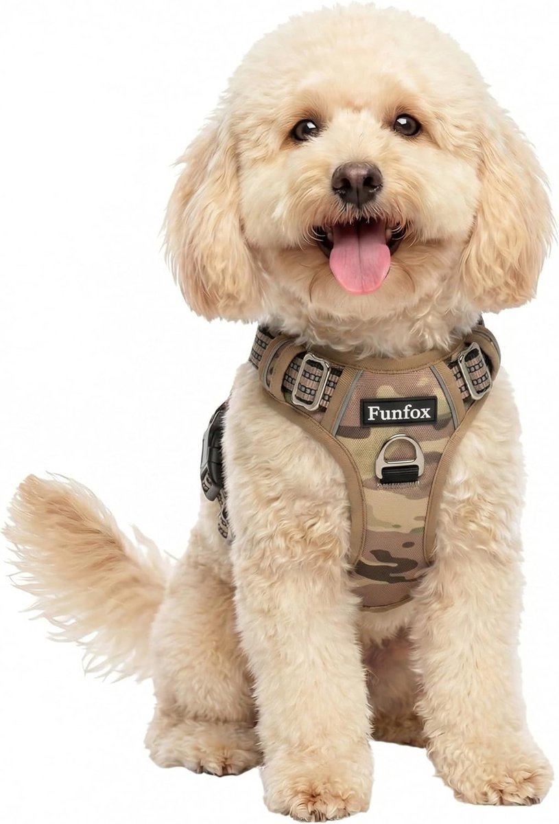 SnelShoppen - Funfox Hondentuig voor Grote Honden, Verstelbaar Antipull Tuig, Veiligheidsharnasje voor Middelgrote en Grote Honden, Ademend Camouflage